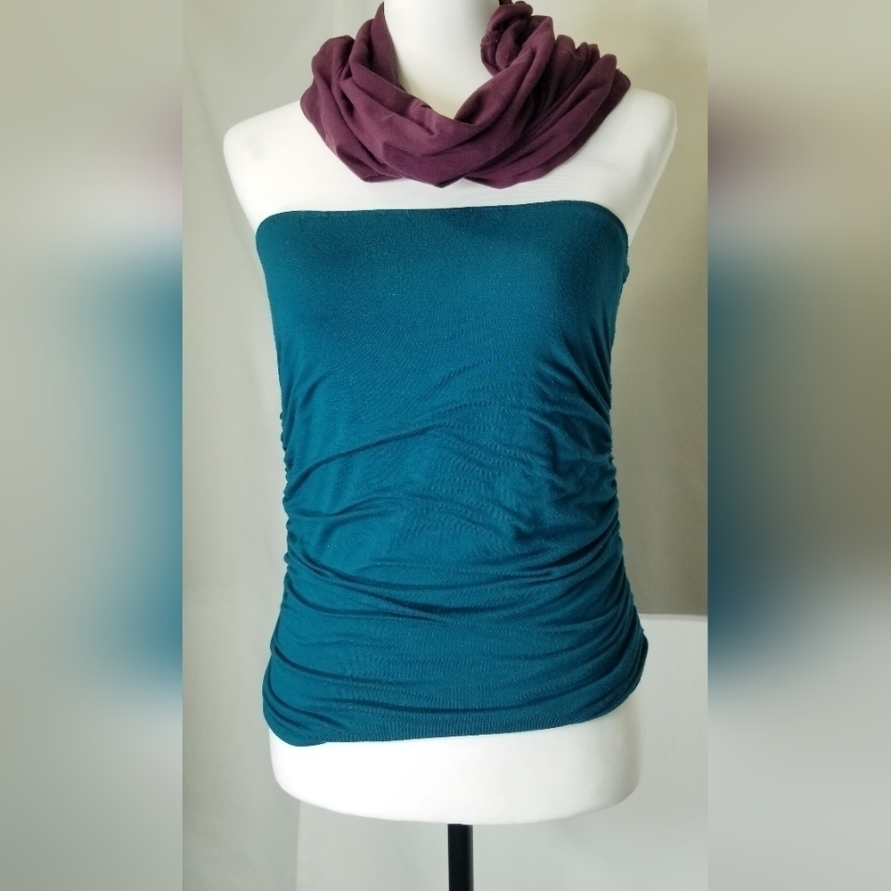 Dharma trading co teal tube top ruched sides size Small EUC‎